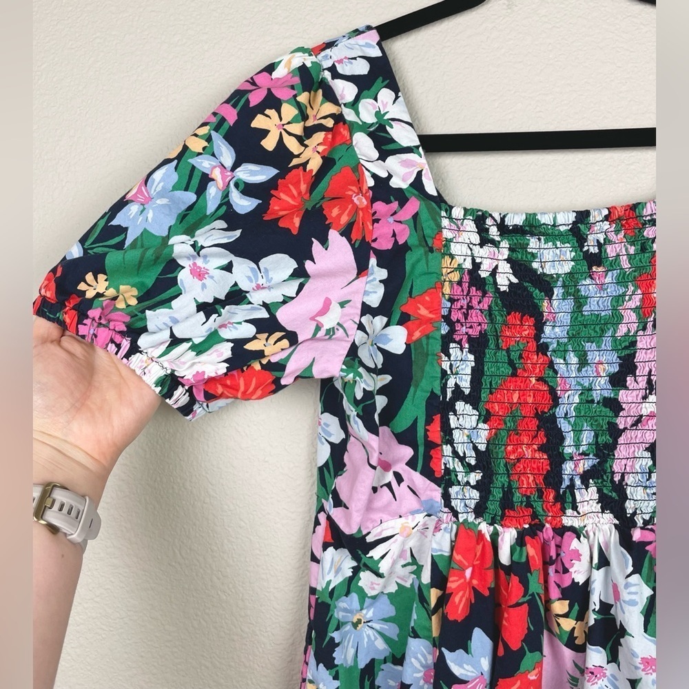 Old Navy Women's Medium Petite Puff Sleeve Midi Swing Dress Floral Multi Bright - Picture 14 of 16